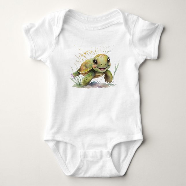 Cute Cheerful Tortoise Baby Bodykostym T Shirt (Framsida)