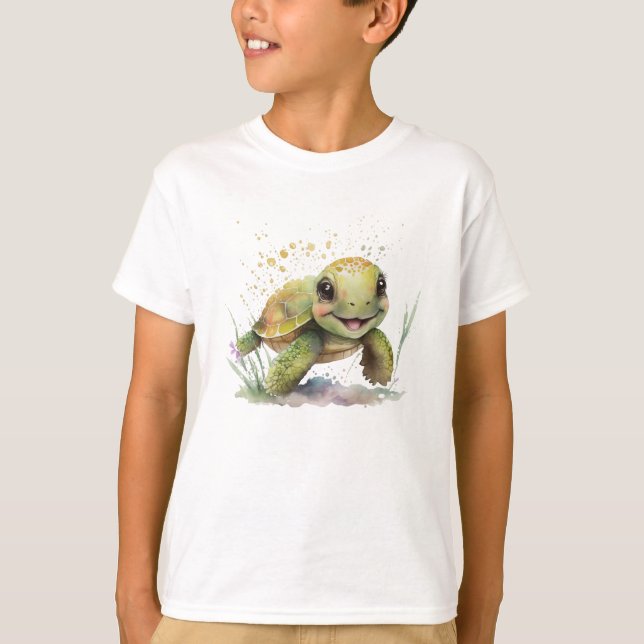 Cute Cheerful Tortoise Boy's Basic T-shirt (Framsida)