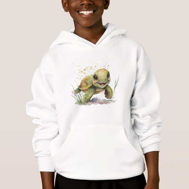 Cute Cheerful Tortoise Boy's Pullover Hoodie T Shirt (Framsida)