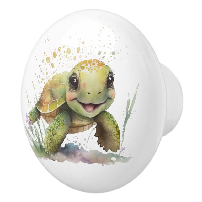 Cute Cheerful Tortoise Ceramic Knob Knopp (Höger)
