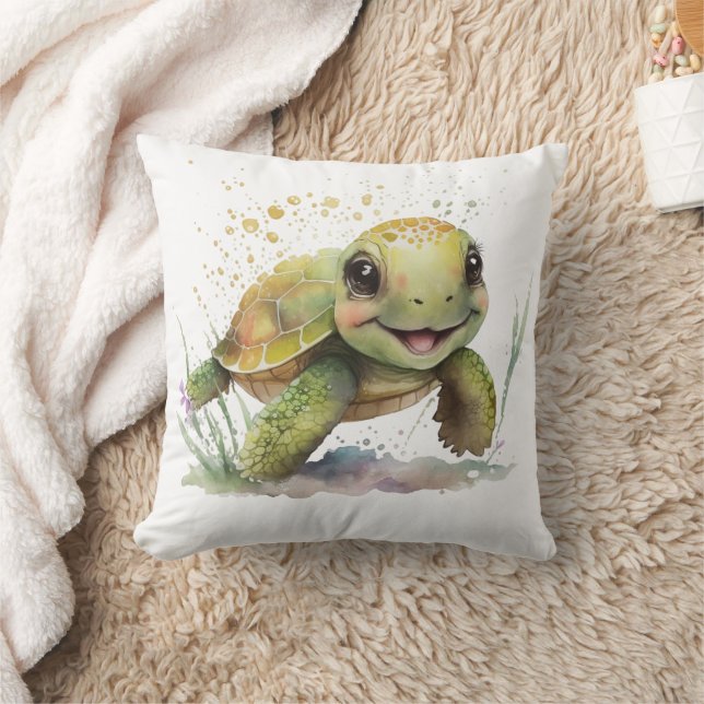 Cute Cheerful Tortoise Dekorativ kudde (Filt)