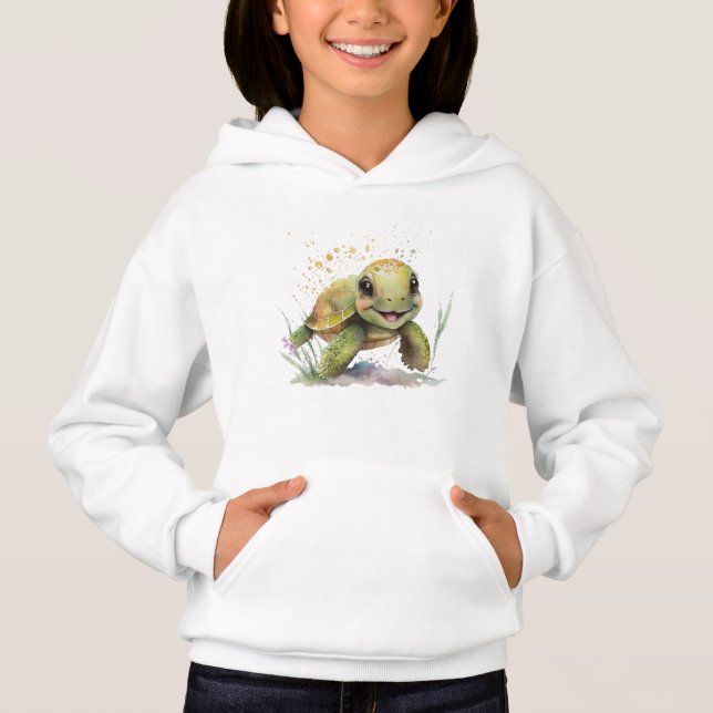 Cute Cheerful Tortoise Girl's Pullover Hoodie T Shirt (Framsida)