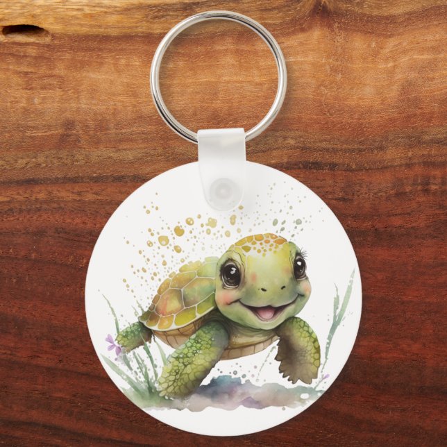 Cute Cheerful Tortoise Keychain Nyckelring (Framsida)