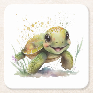 Cute Cheerful Tortoise Papper Underlägg Kvadrat