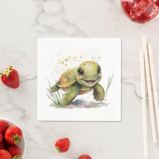 Cute Cheerful Tortoise Pappra Napkins Pappersservett (Insitu)