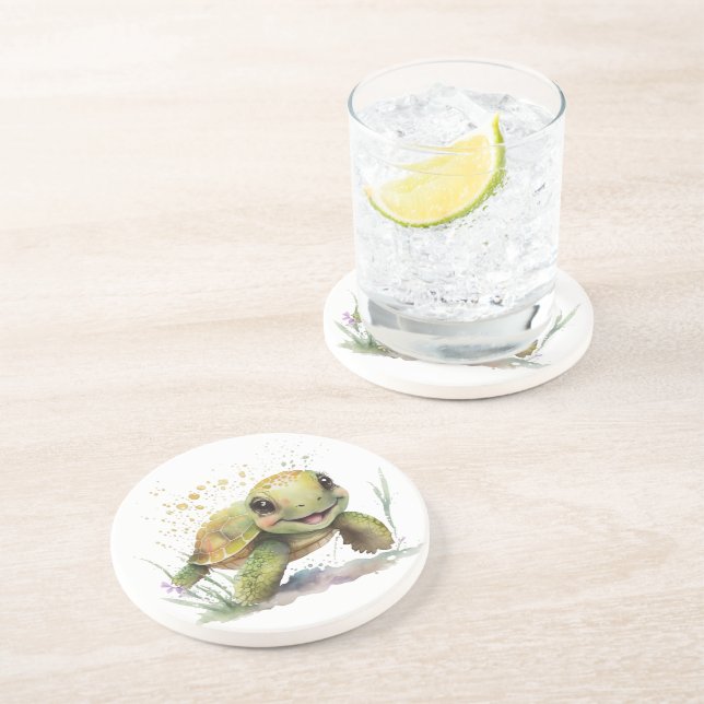 Cute Cheerful Tortoise Sandstone Underlägg (Sidan)