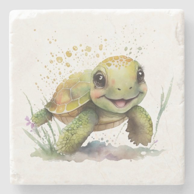 Cute Cheerful Tortoise Stone Underlägg (Framsidan)
