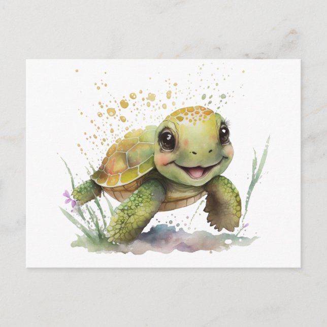Cute Cheerful Tortoise-vykort Vykort (Framsida)