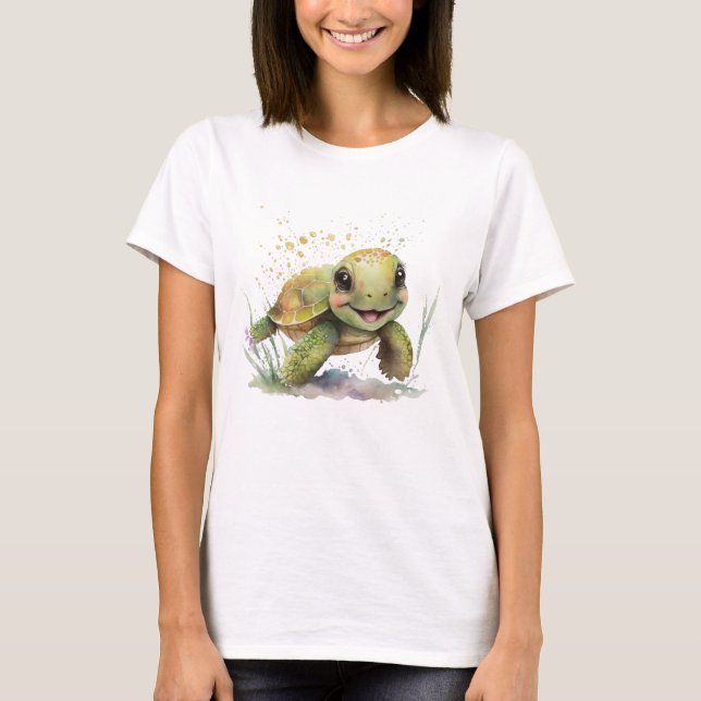 Cute Cheerful Tortoise Women's T-Shirt (Framsida)