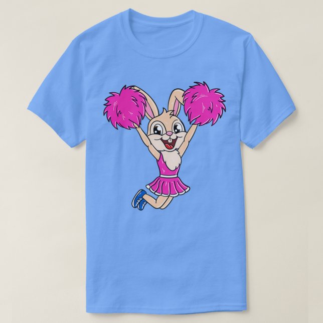 Cute Cheerlead påskhare Girl rosa pompoms T Shirt (Design framsida)