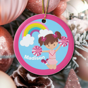 Cute CheerLeader Monogram Rosa Kids jul Julgransprydnad Keramik