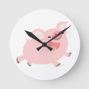 Cute Cheerous Tecknad Gris Wall Clock Rund Klocka