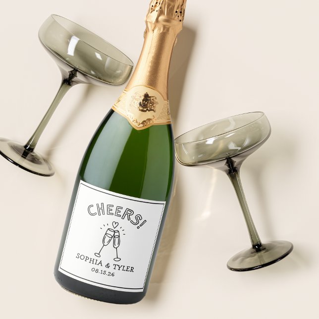 Cute Cheers minimalistiska Chic Personlig Bröllop (This classic, chic custom champagne label is perfect for weddings, engagements, & rehearsal dinners!)