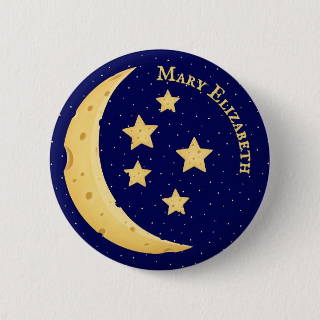 Cute Cheese Måne & Stars Celestial Namn Badge Knapp (Framsida)