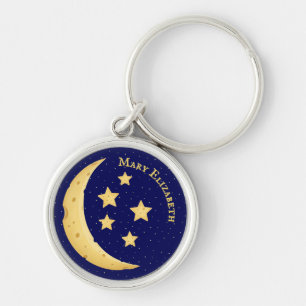 Cute Cheese Måne & Stars Personlig Celestial Rund Silverfärgad Nyckelring