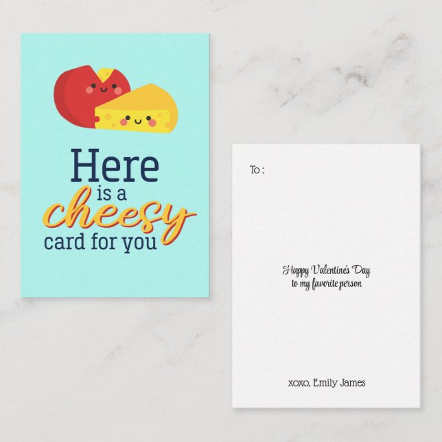 Cute Cheese Pun Funny Kids Valentines Day Cheesy Anteckningskort (Fram/baksida)