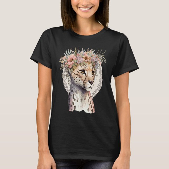 Cute Cheetah Flower Crown Boho Aesthetic T Shirt (Framsida)