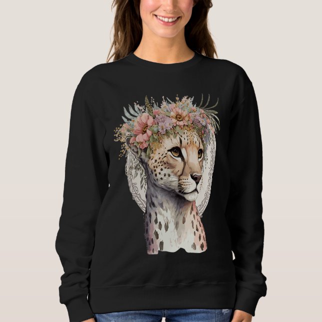 Cute Cheetah Flower Crown Boho Aesthetic T Shirt (Framsida)
