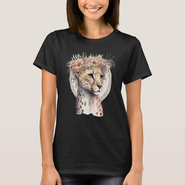 Cute Cheetah Flower Crown Boho Aesthetic T Shirt (Framsida)