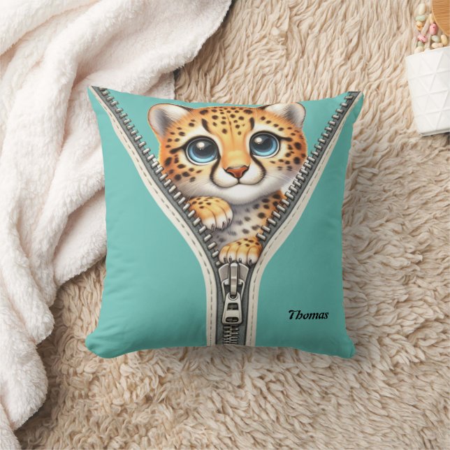 Cute Cheetah Kids Personlig Namn Kudde (Filt)