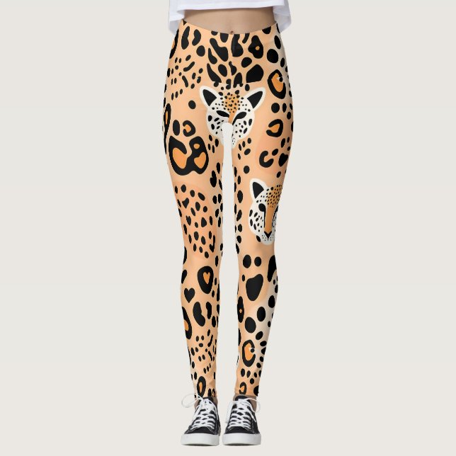 Cute Cheetah Print med Ansikte Leggings (Framsida)