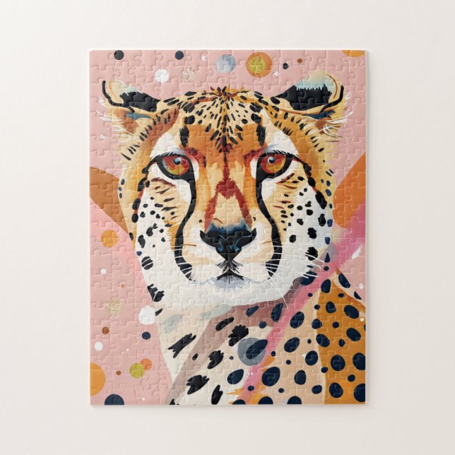 Cute Cheetah Rosa Guld Pop Art Pussel (Vertikal)