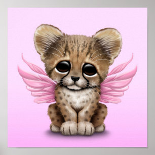 Cute Cheetah Unge med Fairy Vingar på Rosa Poster