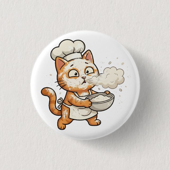 Cute Chef Cat Cooking Hot Food Button Knapp (Framsida)