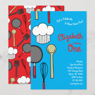 Cute Chef Cooking Kids 1:a födelsedag Party Inbjudningar