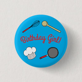 Cute Chef Cooking Kids 1:a födelsedag Party Knapp