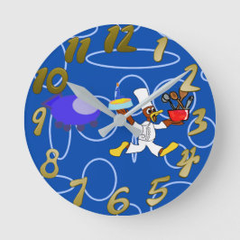 Cute Chef Ducky Kazoo Blue Circles Rund Klocka
