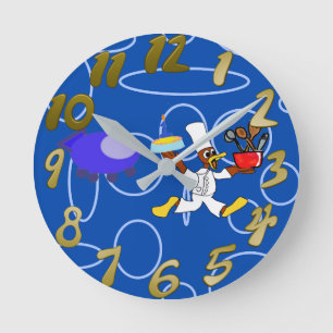 Cute Chef Ducky Kazoo Blue Circles Rund Klocka