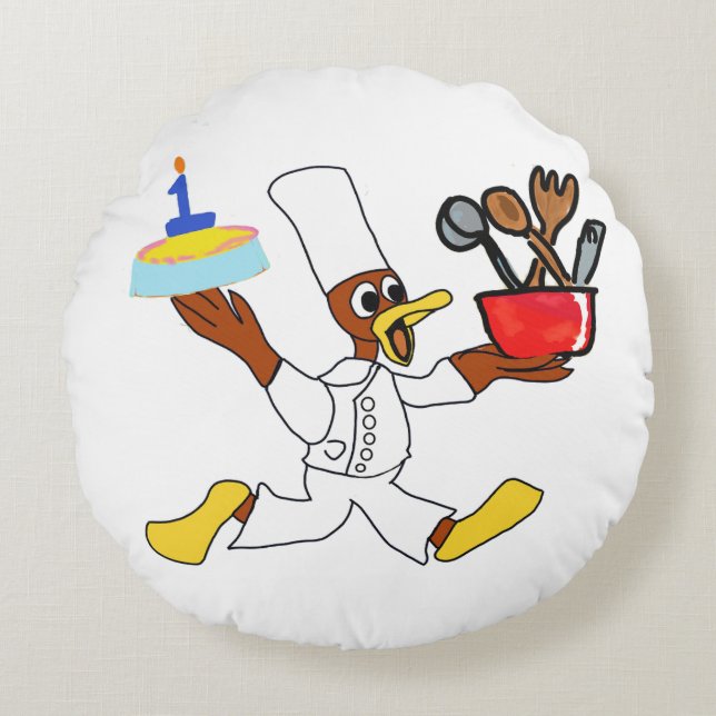 Cute Chef Ducky Kazoo Rund Kudde (Framsidan)