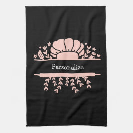 Cute Chef Hat Rolling Pin Baker Rosa Black Kökshandduk