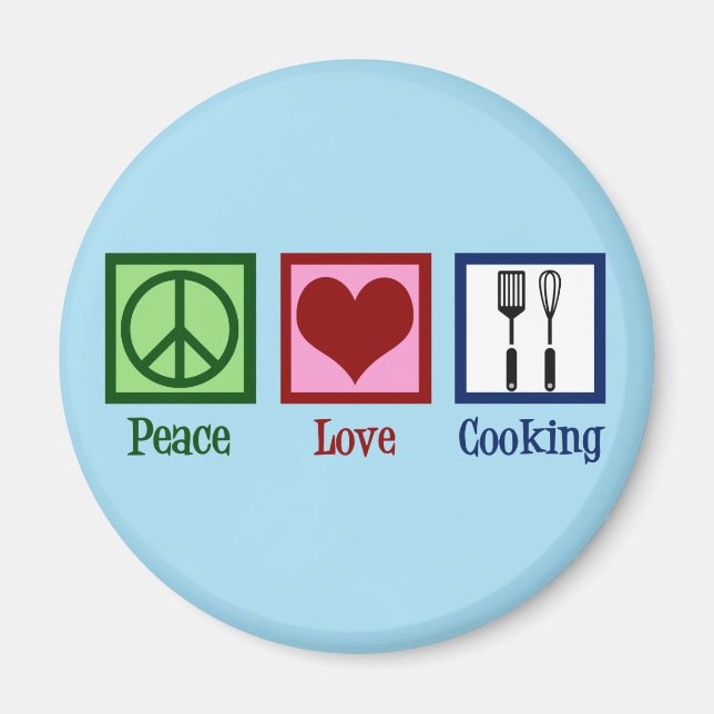 Cute Chef Peace Kärlek Cooking Utensils Magnet (Framsidan)