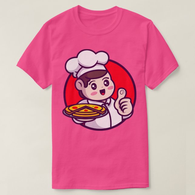 Cute Chef Serving Pizza Tecknad T Shirt (Design framsida)