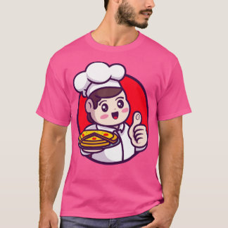 Cute Chef Serving Pizza Tecknad T Shirt