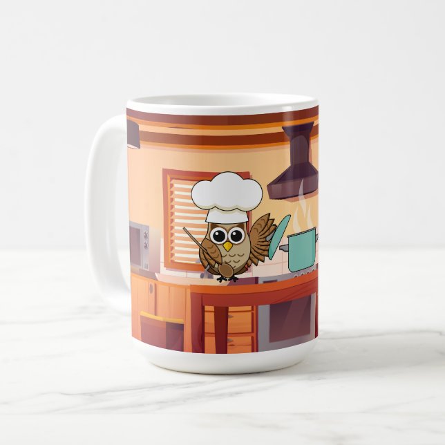 Cute Chef Uggla-kokning i köket Kaffemugg (Framsida vänster)