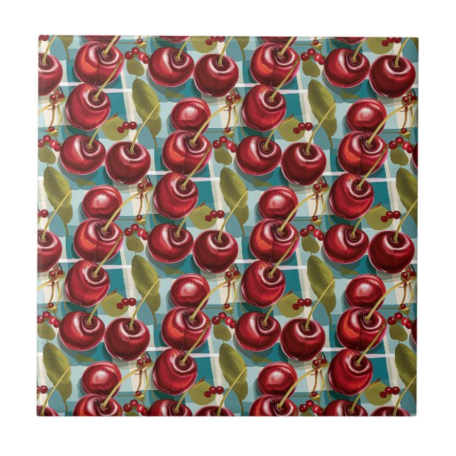 Cute Cherries Kontrollerade Play Mönster Kakelplatta (Framsidan)