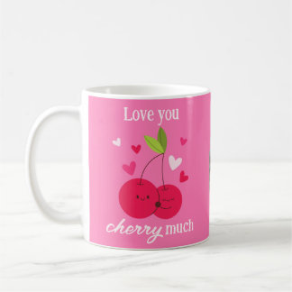 Cute Cherries Love Hearts Photo Valentines Pink Kaffemugg