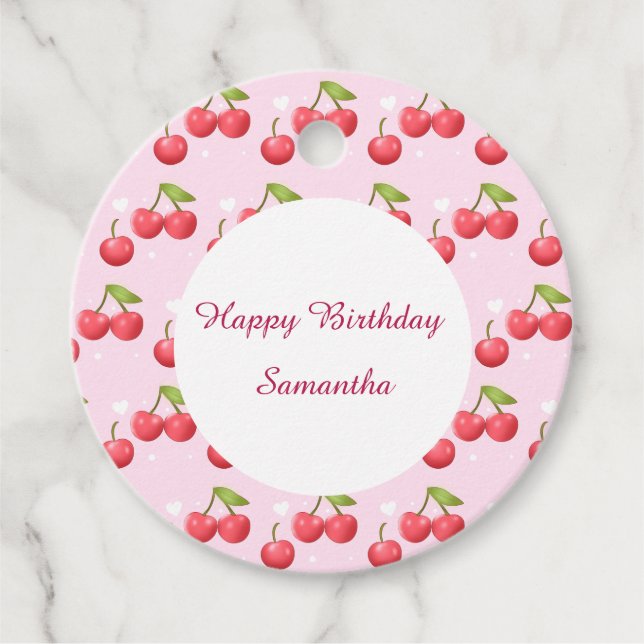 Cute Cherry 1:a födelsedag Party Gåvor Etiketter (Framsida)
