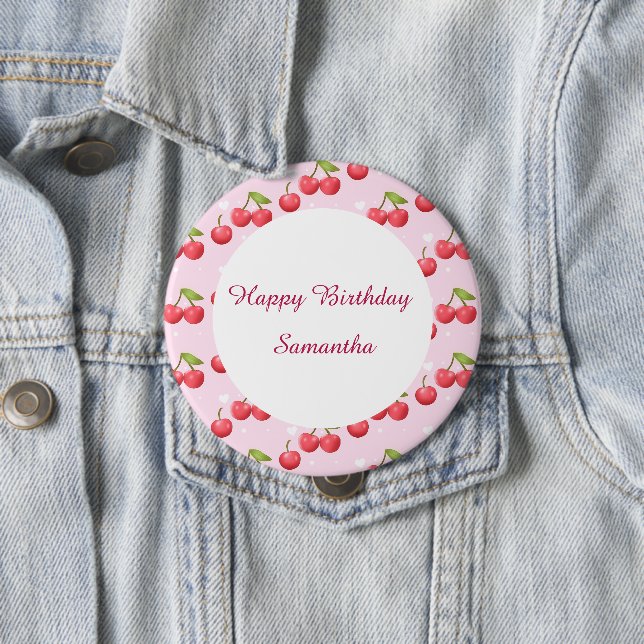 Cute Cherry 1:a födelsedag Party Knapp (In Situ)