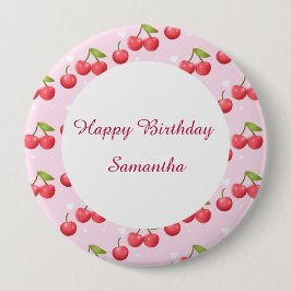 Cute Cherry 1:a födelsedag Party Knapp