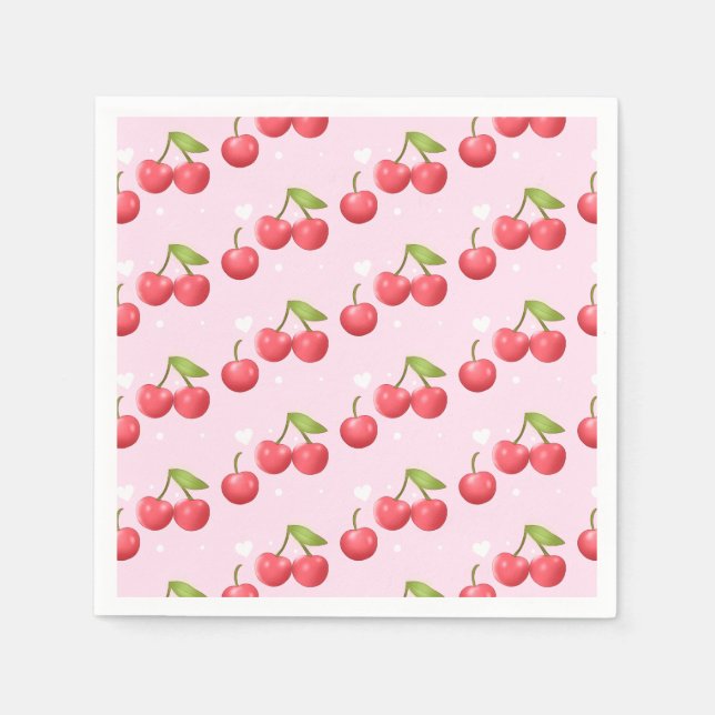 Cute Cherry 1:a födelsedag Party Pappersservett (Framsidan)