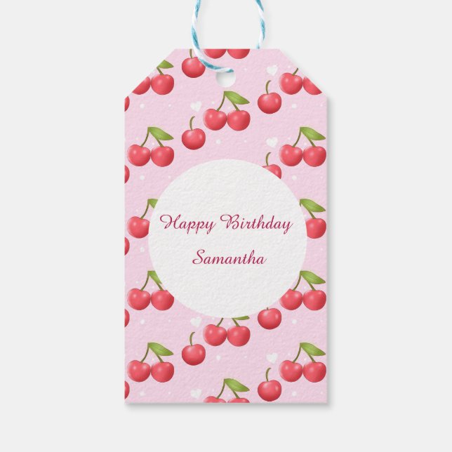 Cute Cherry 1:a födelsedag Party Presentetikett (Baksidan)