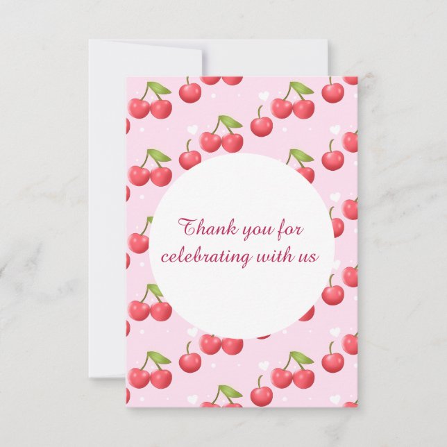 Cute Cherry 1:a födelsedag Party Tack Kort (Framsida)