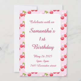 Cute Cherry 1:a födelsedagsinbjudan Inbjudningar