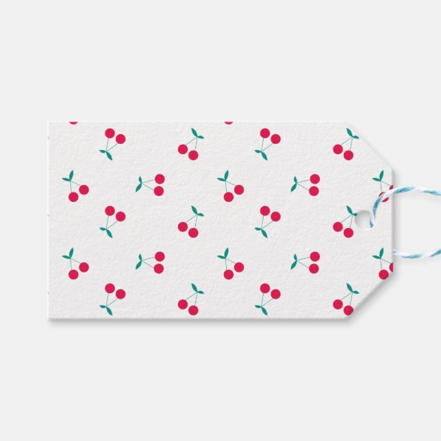 Cute Cherry Aesthetic Cherries Mönster White Presentetikett (Framsidan (Horisontell))