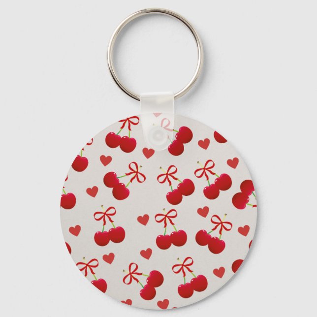 Cute Cherry and Heart Pattern Keychain Nyckelring (Framsida)