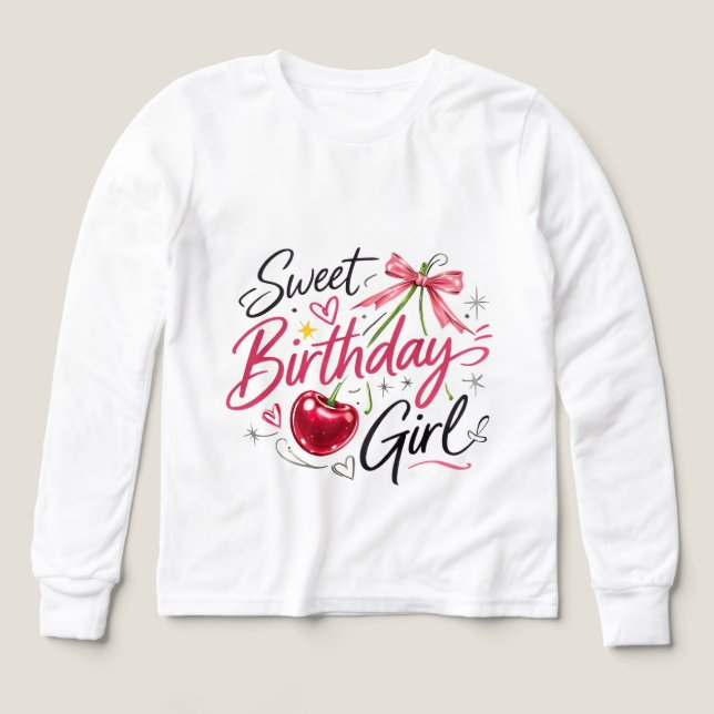 Cute Cherry & Bow Graphic Birthday Tee for Girls (Design framsida)